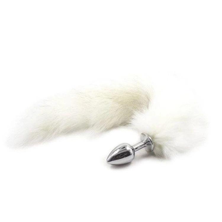 korek analny Plug anale con coda Long Fox Tail bianca