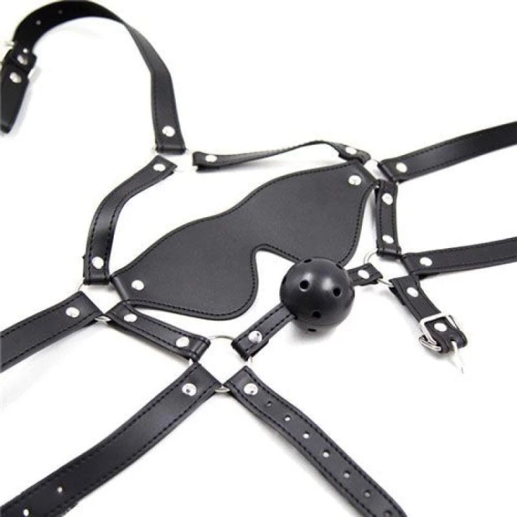 knebel Imbracatura per viso con Maschera per occhi e morso Total Head Harness Restraint black