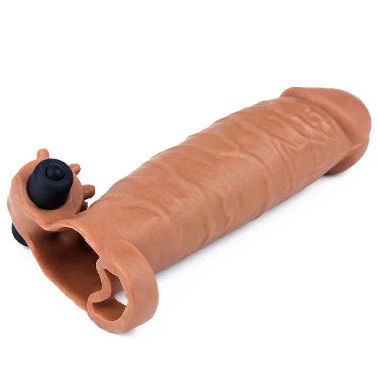 nakładka realistyczna Add 2"" Pleasure X Tender Vibrating Penis Sleeve Brown