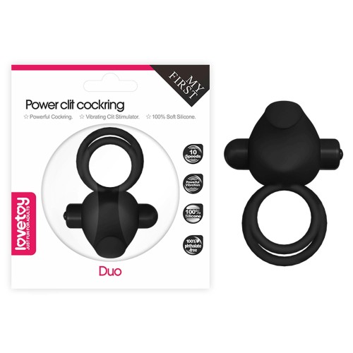 pierścień erekcyjny Power Clit Duo Silicone Cockring Black