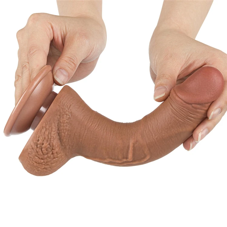 dildo 7.5'' Sliding Skin Dual Layer Dong Brown