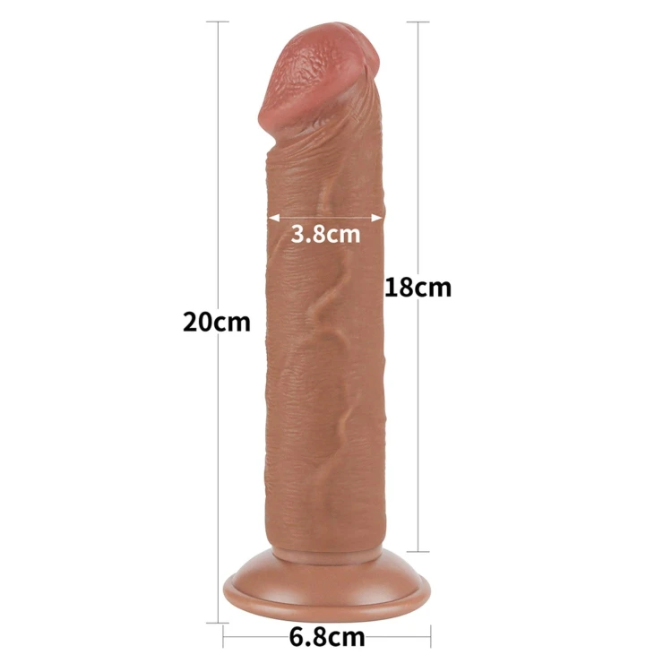 dildo 8'' Sliding Skin Dual Layer Dong Brown