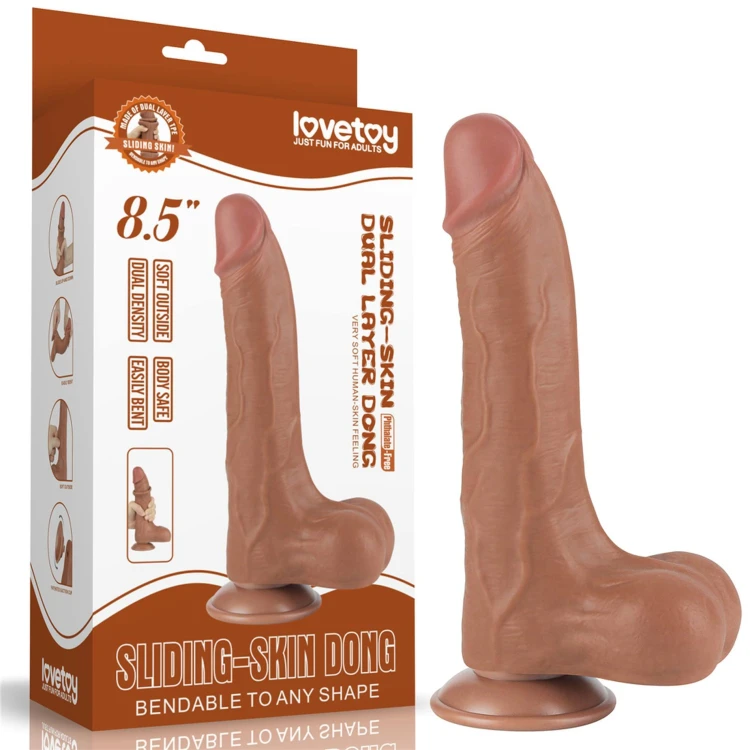 dildo 8.5'' Sliding Skin Dual Layer Dong Brown