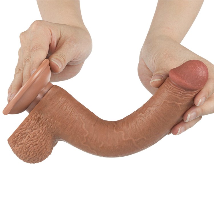 dildo 9'' Sliding Skin Dual Layer Dong Brown