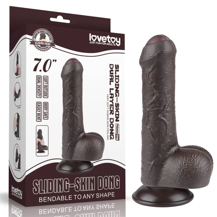 dildo 7'' Sliding Skin Dual Layer Dong Black