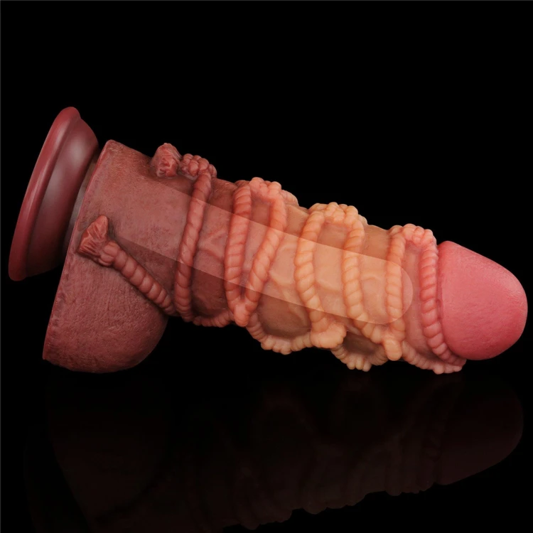 dildo 9.5'' Dual layered Platinum Silicone Cock with Rope
