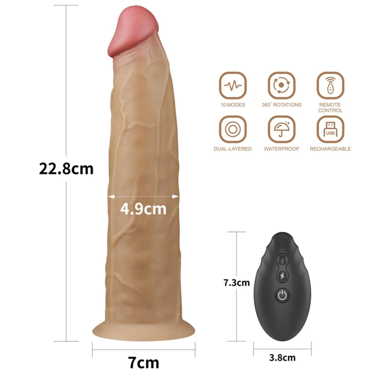 dildo 9.0'' Dual Layered Platinum Silicone Rotator
