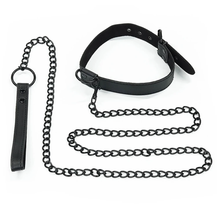obroża Bondage Fetish Black Matt Collar With Leash