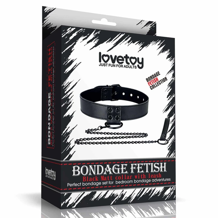 obroża Bondage Fetish Black Matt Collar With Leash