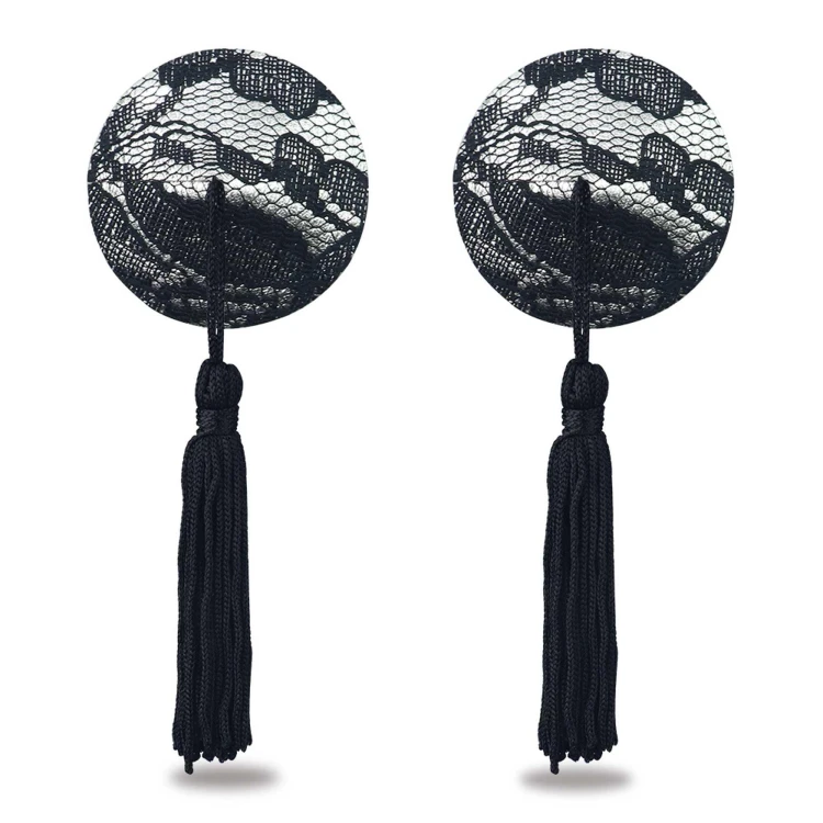 nasutniki Reusable Black Lace Round Tassel Nipple Pasties
