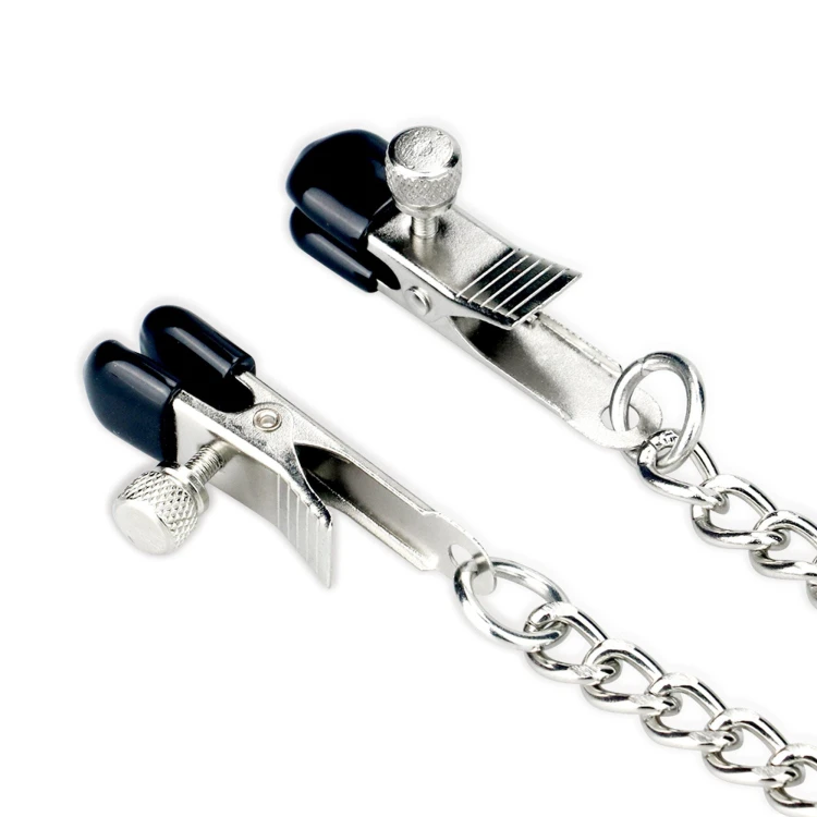 obroża z zaciskami na sutki Metallic Silver Collar With Nipple Clamp