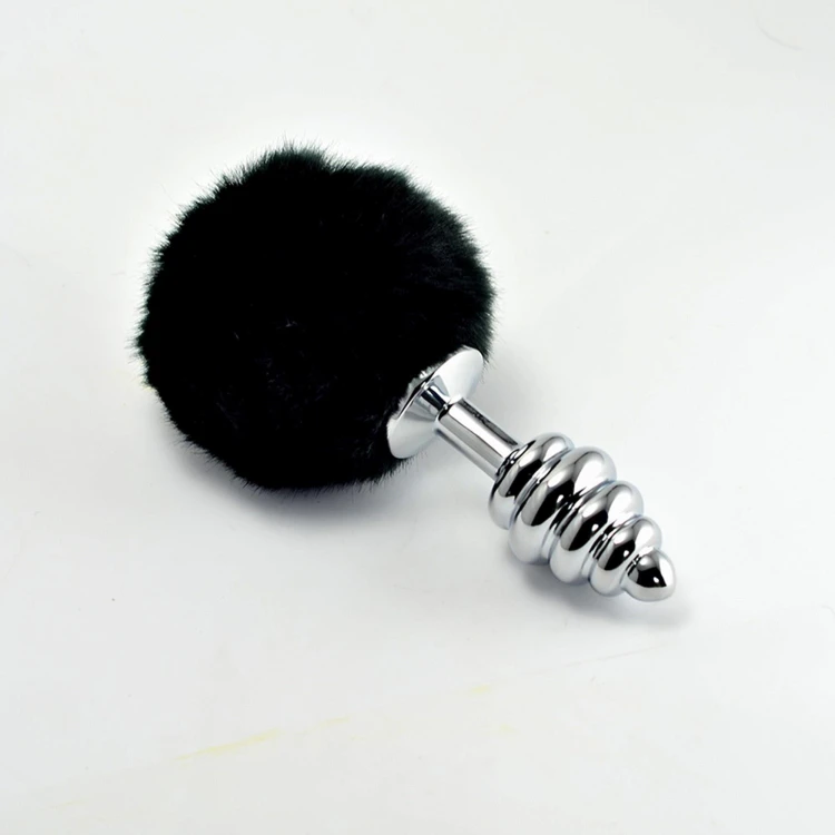 korek analny Spiral Pompon Metal Plug Black