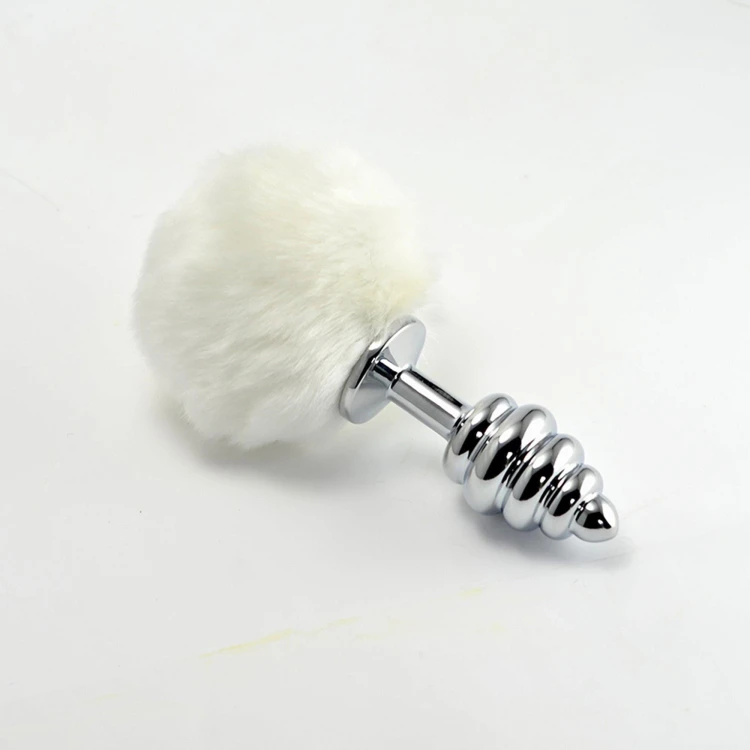 korek analny Spiral Pompon Metal Plug White