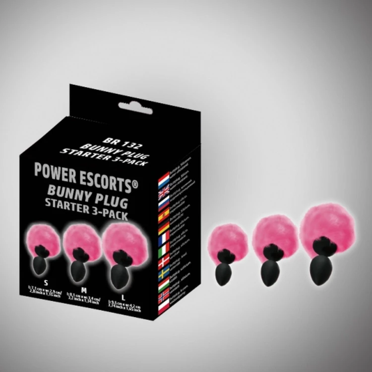 zestaw korków analnych Bunny plug  black with pink tail starter 3 - pack