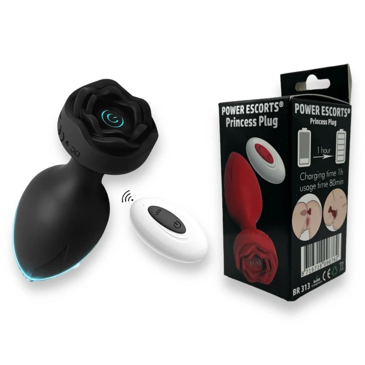 korek analny Remote Rose Design Plug - USB Rechargeable - 10 Functions - Black