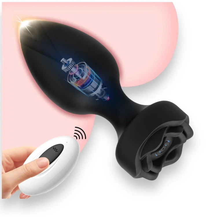 korek analny Remote Rose Design Plug - USB Rechargeable - 10 Functions - Black