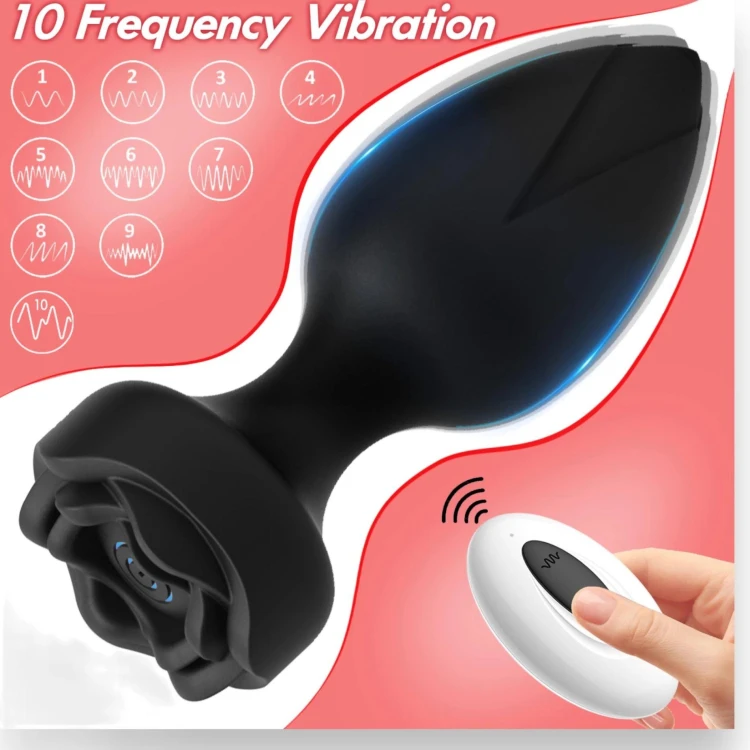 korek analny Remote Rose Design Plug - USB Rechargeable - 10 Functions - Black
