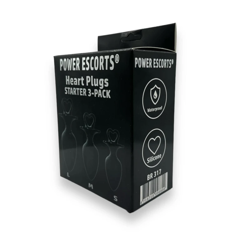 zestaw korków Heart Plug Anal Starter 3-Pack - S, M & L - Black - quality Silicone - Colour box