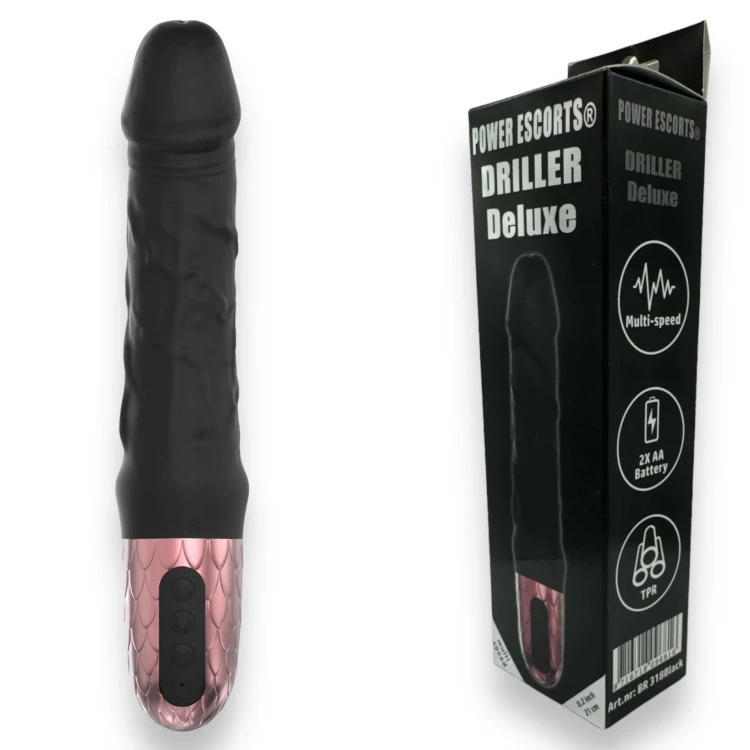 wibrator Driller De Luxe Black - 21 Cm / 8.2 Inch Fat Silicone Realistic Vibrator