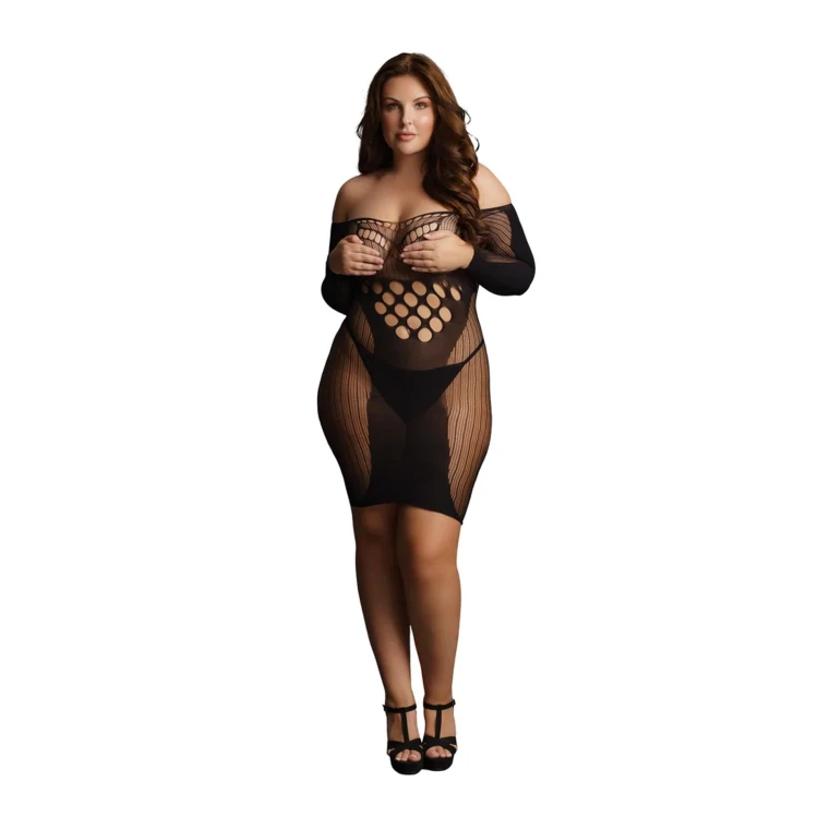 sukienka Contrast Net Long Sleeved Plus Size