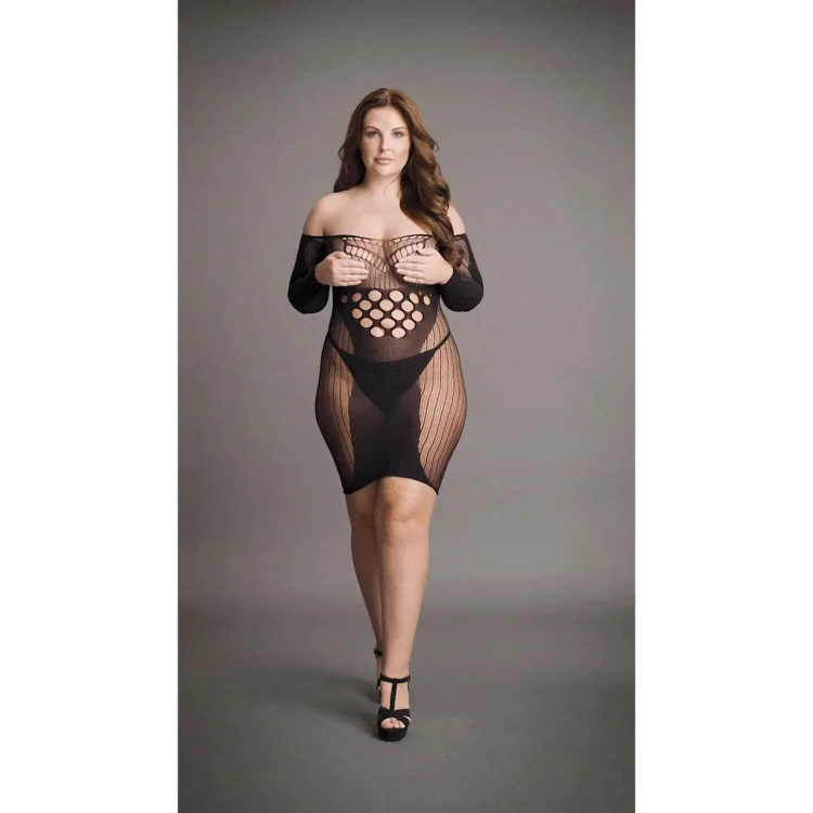 sukienka Contrast Net Long Sleeved Plus Size