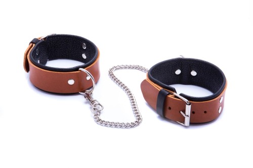 kajdanki męskie na nogi, koniakowe WHIPS