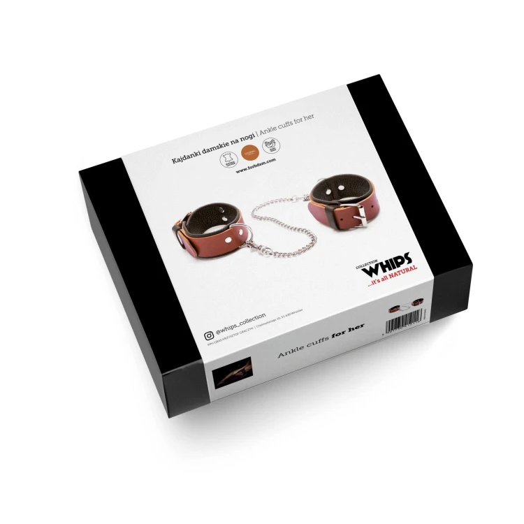 kajdanki damskie na nogi koniakowe WHIPS