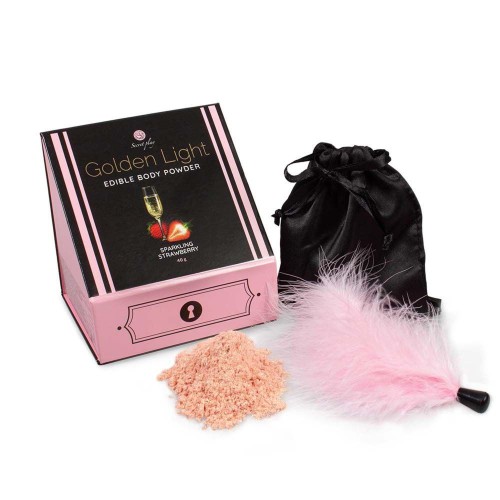 piórko z jadalnym pudrem SPARKLING STRAWBERRY EDIBLE POWDER & FEATHER TICKLER KIT