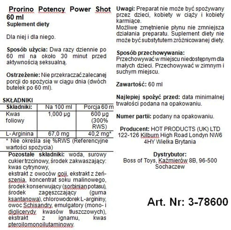 suplement diety Prorino Potency Power Shot 60 ml