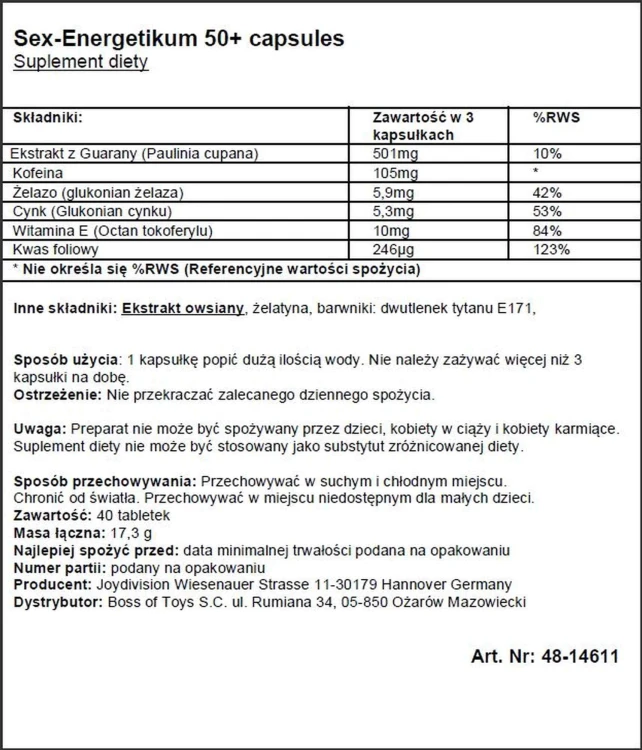 suplement diety EROpharm Sex-Energetikum 50+ 40 kapsułek