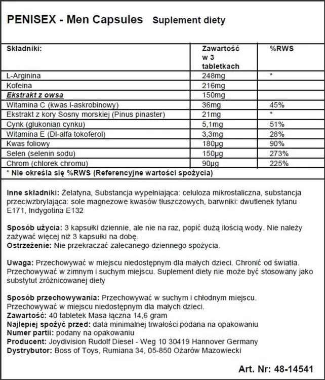 suplement diety wspierający sprawność PENISEX  40 kapsułek