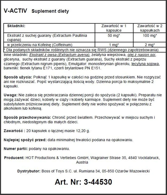 suplement diety pobudzający erekcję V-Activ Caps for Men 20 kapsułek
