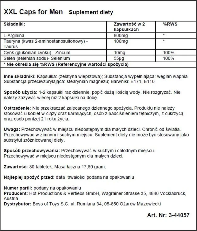 suplement diety poprawiający sprawność XXL Caps for Men