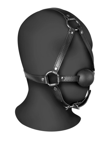 knebel Head Harness with Solid Ball Gag - Black