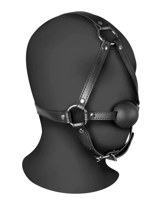 knebel Head Harness with Solid Ball Gag - Black