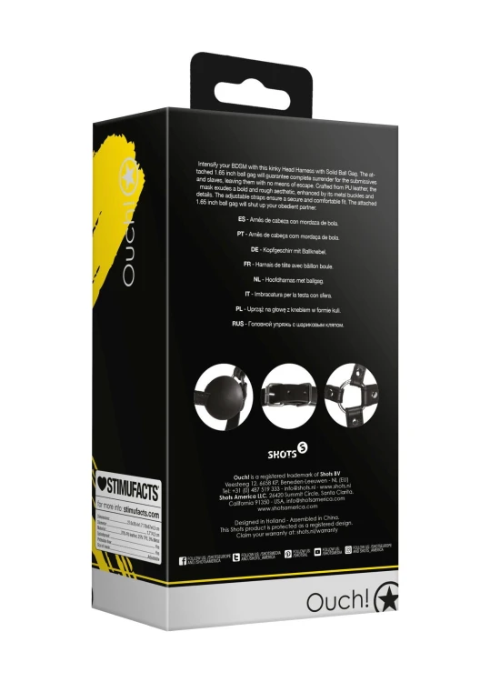 knebel Head Harness with Solid Ball Gag - Black