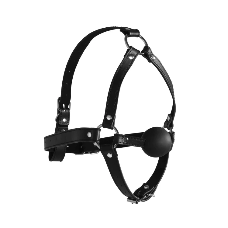 knebel Head Harness with Solid Ball Gag - Black