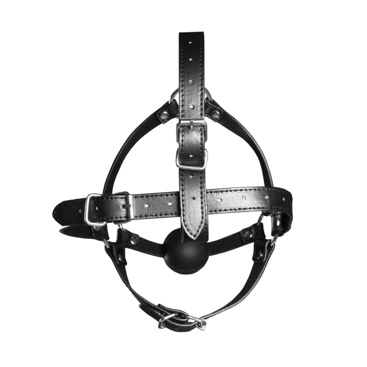 knebel Head Harness with Solid Ball Gag - Black