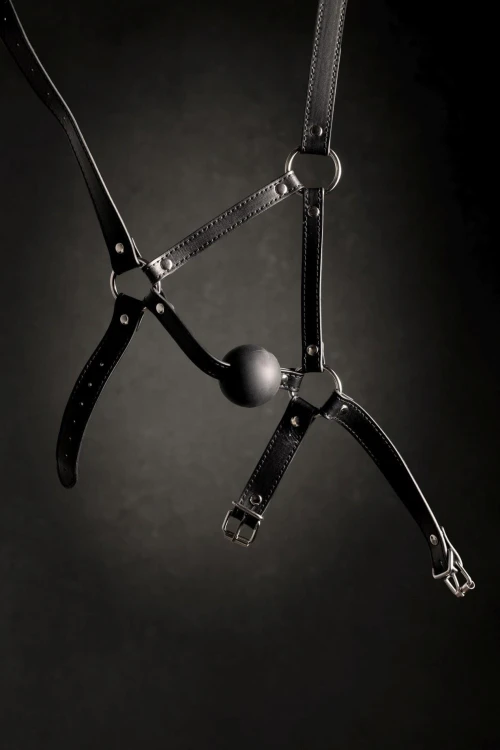 knebel Head Harness with Solid Ball Gag - Black