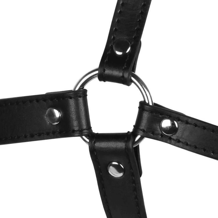knebel Blindfolded Head Harness with Solid Ball Gag - Black