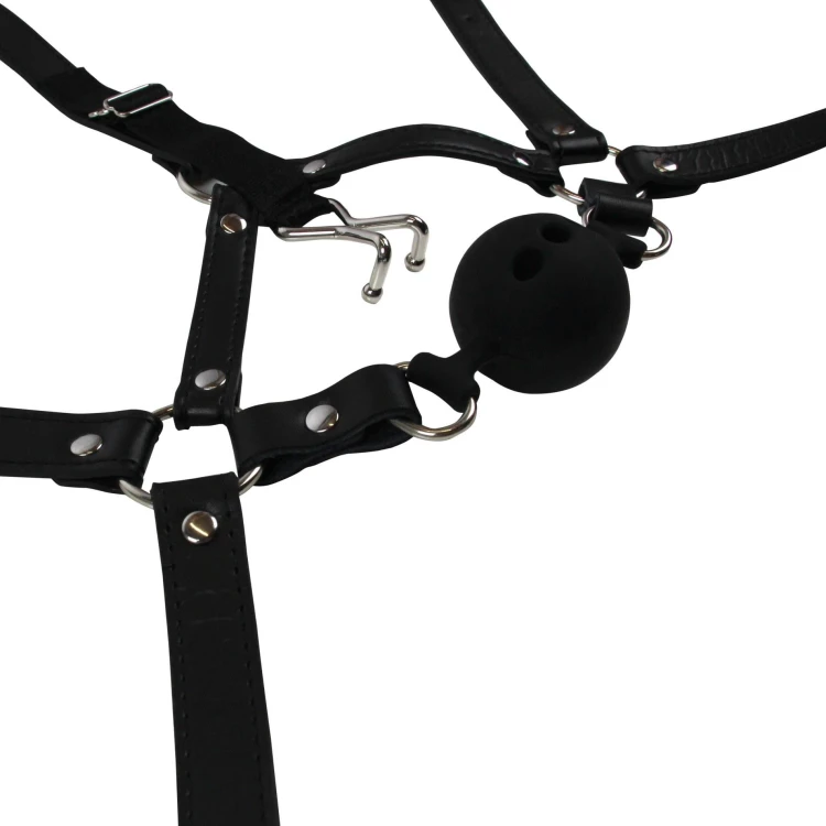 knebel Head Harness with Breathable Ball Gag and Nose Hooks - Black