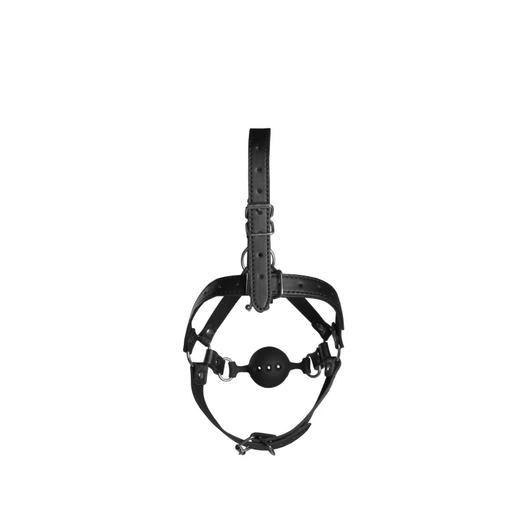 knebel Head Harness with Breathable Ball Gag and Nose Hooks - Black