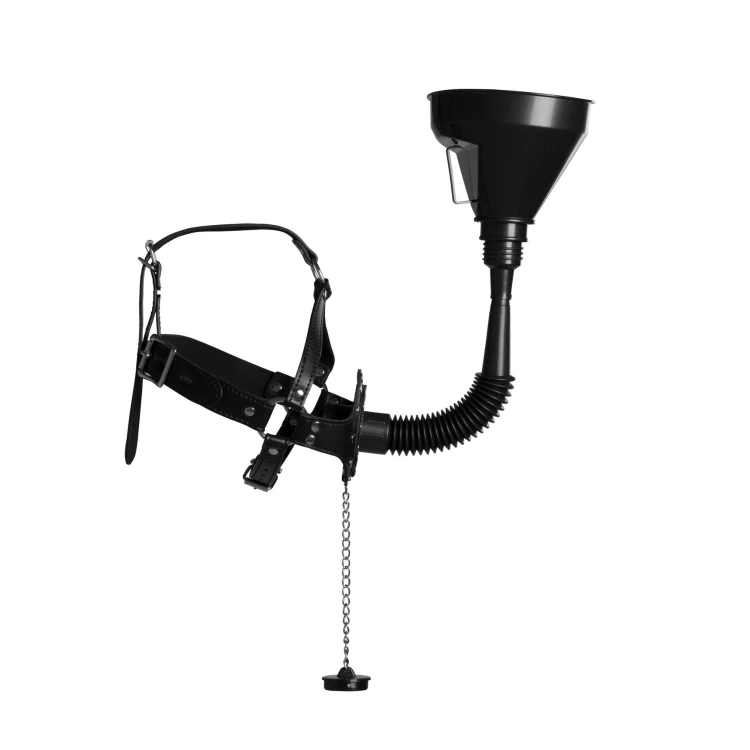 knebel Open Mouth Gag Head Harness with Funnel - Black
