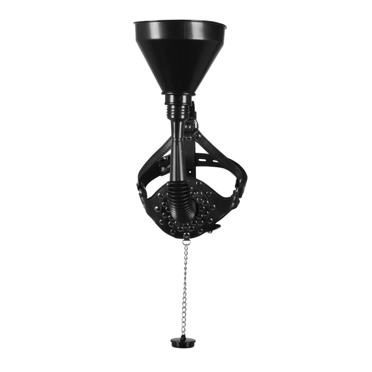 knebel Open Mouth Gag Head Harness with Funnel - Black