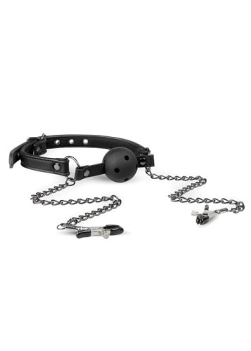 knebel Open Ball Gag With Nipple Clamps