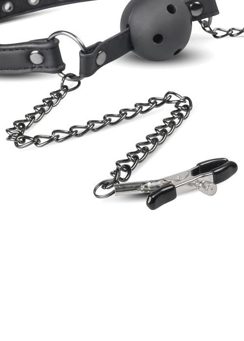 knebel Open Ball Gag With Nipple Clamps