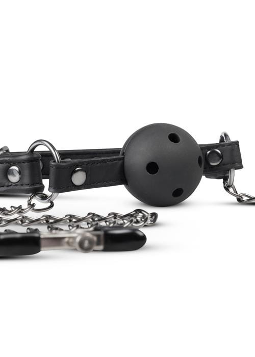 knebel Open Ball Gag With Nipple Clamps