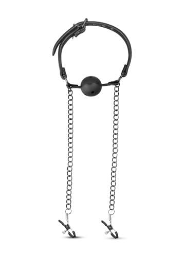 knebel Open Ball Gag With Nipple Clamps