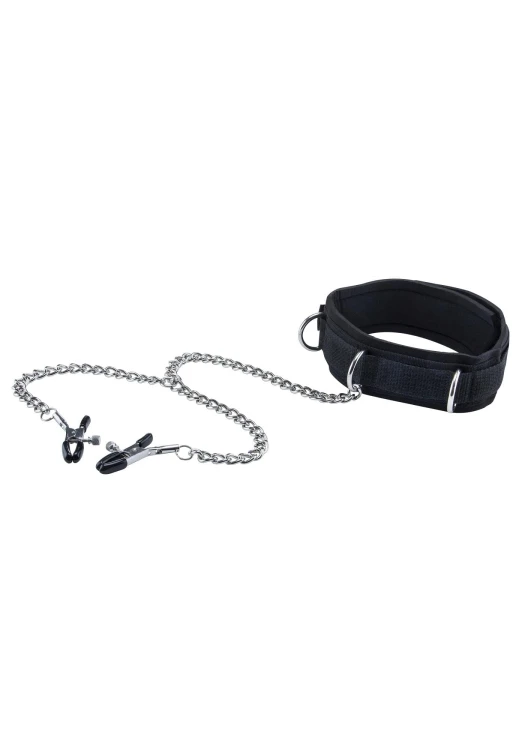 klamerki z obrożą Velcro Collar With Nipple Clamps  With Adjustable Straps