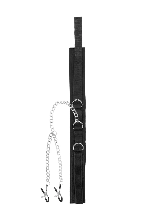 klamerki z obrożą Velcro Collar With Nipple Clamps  With Adjustable Straps